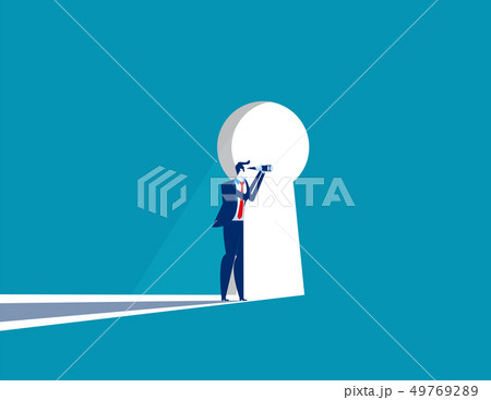 Businessman cautious looking out form through Businessman cautious looking out form through 49769289