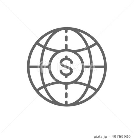 World with coin, global cash, money transfers, currency line icon. World with coin, global cash, money transfers, currency line icon. 49769930