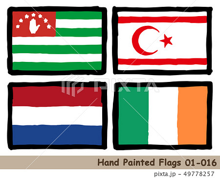手描きの旗アイコン「アブハジアの国旗」「北キプロスの国旗」「オランダの国旗」「アイルランドの国旗」