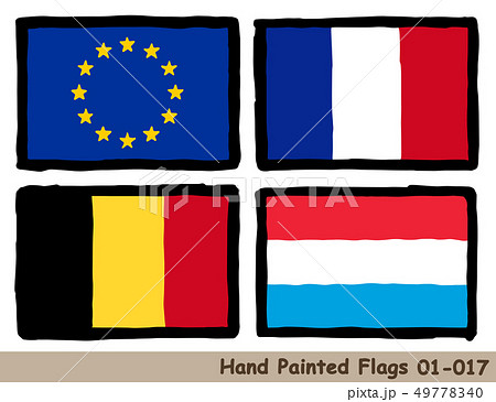 手描きの旗アイコン「欧州旗」「フランスの国旗」「ベルギーの国旗」「ルクセンブルクの国旗」