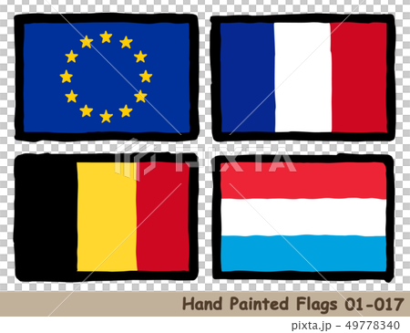 手描きの旗アイコン 欧州旗 フランスの国旗 ベルギーの国旗 ルクセンブルクの国旗 のイラスト素材