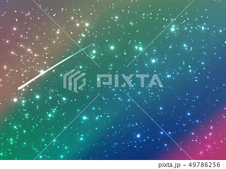 流れ星と虹色の星空のイラスト素材
