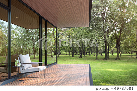 Modern loft style house in the garden 3d render 49787681