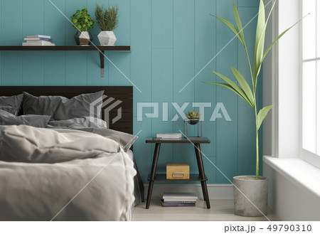 Interior light bedroom. Scandinavian style. 3D rendering Interior light bedroom. Scandinavian style. 3D rendering 49790310