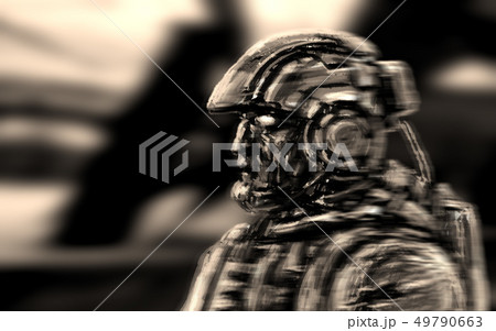 Space infantry walks with a heavy rifle. Side 49790663