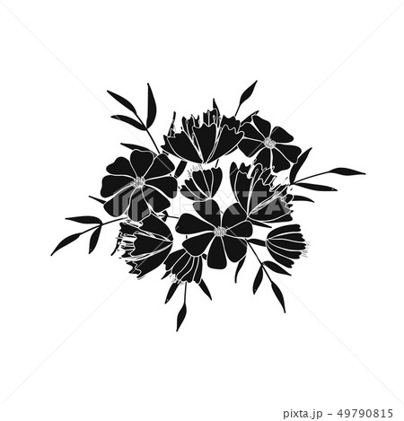 Bouquet of flowers, berries, leaves and twigs of fantasy plants. Vector 49790815