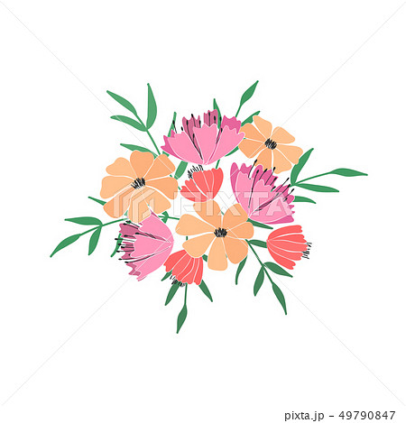 Bouquet of flowers, berries, leaves and twigs of fantasy plants. Vector 49790847