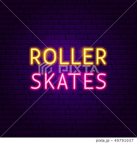 Roller Skates Text Neon Label 49791037