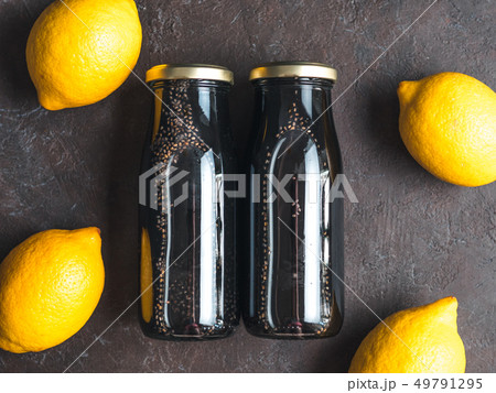 Detox activated charcoal black chia lemon water Detox activated charcoal black chia lemon water 49791295