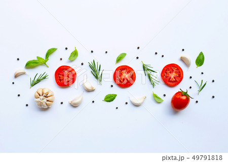 Various fresh vegetables and herbs on white 49791818