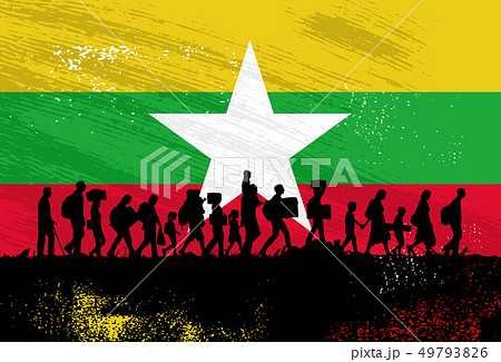 Silhouette of refugees people walking 49793826