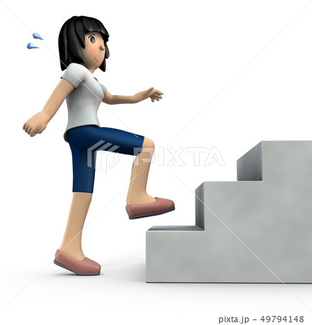 階段を上る若い女性のイラスト素材