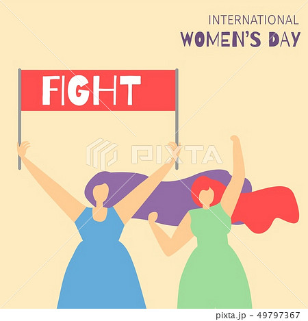 Cartoon Fighting Girls Motivate Feminist Flat Card Cartoon Fighting Girls Motivate Feminist Flat Card 49797367