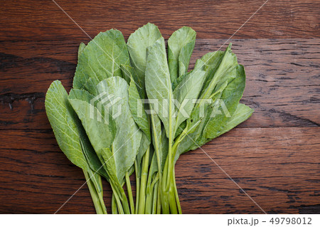 CHINESE KALE on wooden blackground CHINESE KALE on wooden blackground 49798012