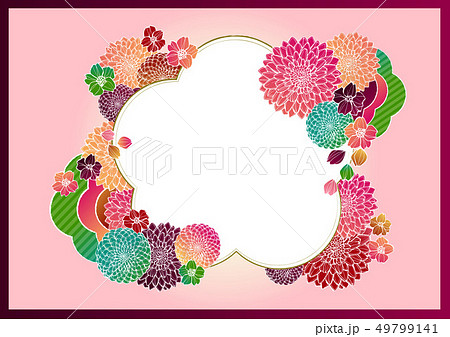 和柄 手書きの花 背景素材 ベクター 日本風 フレーム素材のイラスト素材