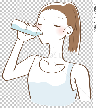 ペットボトル水を飲む女性 イラストのイラスト素材