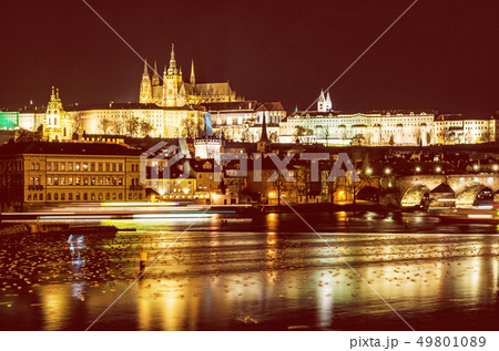 Prague castle and Charles bridge mirroring in 49801089