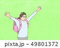 芝生広場で走る女の子（ランドセル、春） 49801372