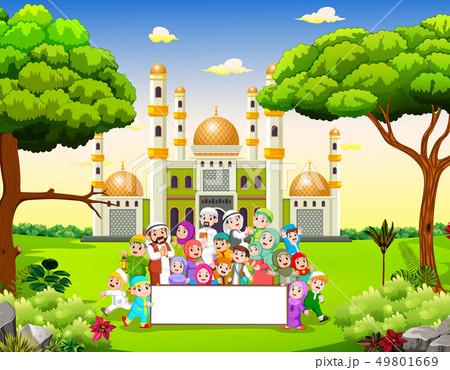 the big happy family are holding the blank banner the big happy family are holding the blank banner 49801669