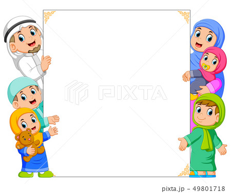 A family and a baby is holding the white banner 49801718