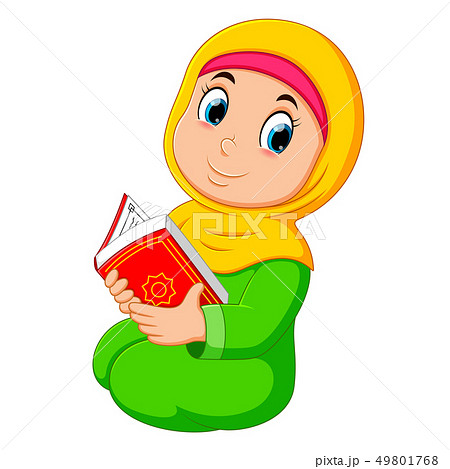 the girl with yellow veil is holding al quran the girl with yellow veil is holding al quran 49801768