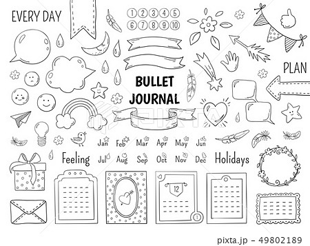 Notebook doodle bullet. Hand drawn diary frame, journal linear list borders and elements. Vector 49802189