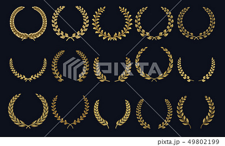 Golden laurel wreath. Realistic crown, leaf shapes winner prize, foliate crest 3D emblems. Vector 49802199
