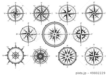 Wind rose. Map directions vintage compass. Ancient marine wind measure vector icons isolated 49802229