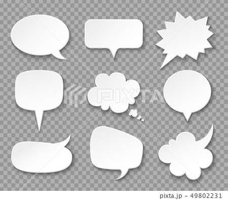 Paper speech bubbles. White blank thought balloons, shouting box. Vintage speech and thinking Paper speech bubbles. White blank thought balloons, shouting box. Vintage speech and thinking 49802231
