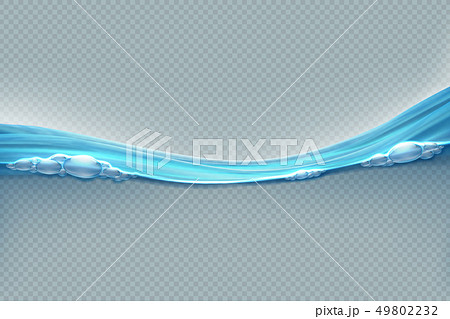 Transparent water surface. Realistic wave splash sea water level with bubbles and droplets. Water Transparent water surface. Realistic wave splash sea water level with bubbles and droplets. Water 49802232