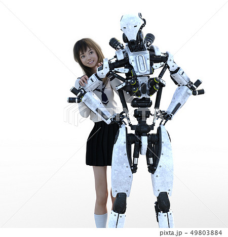 守るロボットと女子高生 Perming3dcg イラスト素材のイラスト素材 守るロボットと女子高生 Perming3dcg イラスト素材のイラスト素材