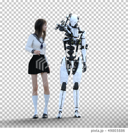 ロボットと女子高生　perming3DCG イラスト素材 49803886