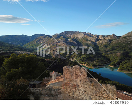 Ancient fortress San Jose castle in Guadalest, Spain. Drone photo 49807910