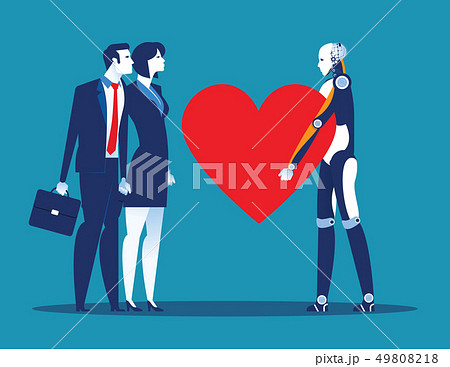 Sincerity. Robot giving heart for Human. Concept 49808218