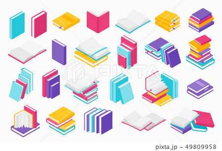 Flat books icons. Stack of open and close books, magazines textbooks and brochures, vector group of Flat books icons. Stack of open and close books, magazines textbooks and brochures, vector group of 49809958