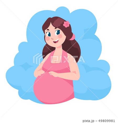 Pregnant woman portrait isolated on white. Flat happy smiling