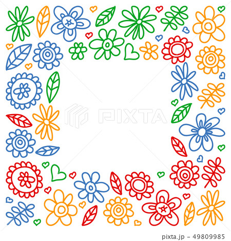 Vector set of child drawing flowers icons in doodle style. Painted, colorful, pictures on a piece of Vector set of child drawing flowers icons in doodle style. Painted, colorful, pictures on a piece of 49809985