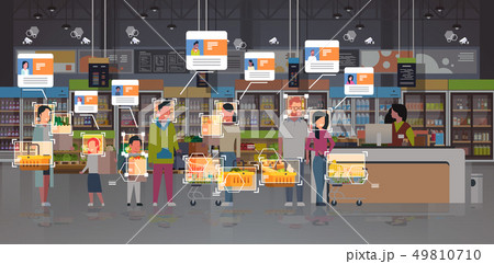 grocery shop customers identification surveillance cctv facial recognition concept mix race people grocery shop customers identification surveillance cctv facial recognition concept mix race people 49810710