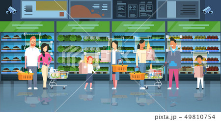 grocery shop customers identification surveillance cctv facial recognition concept mix race people 49810754