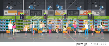 grocery shop customers identification surveillance cctv facial recognition concept mix race people 49810755