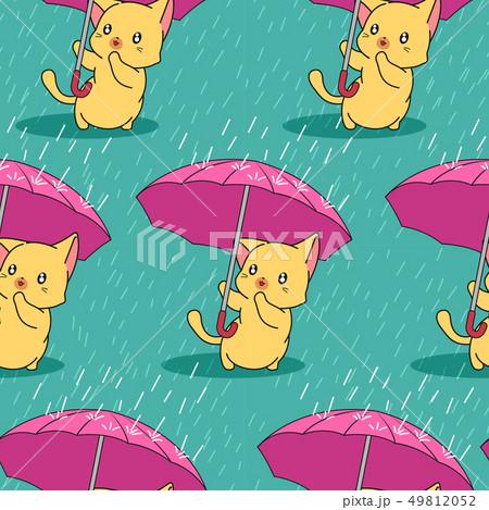 Seamless cute cat with umbrella pattern. Seamless cute cat with umbrella pattern. 49812052