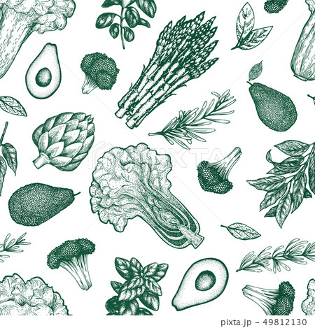 Green vegetables seamless pattern. Hand drawn Green vegetables seamless pattern. Hand drawn 49812130