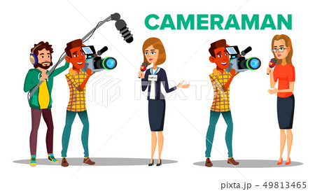 Cameraman Filming Journalist Interview Cartoon Vector Character Cameraman Filming Journalist Interview Cartoon Vector Character 49813465
