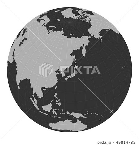 日本を中心とした球体世界地図イラスト 白黒のイラスト素材
