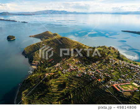 Aerial of Island of the sun at lake Titicaca in Aerial of Island of the sun at lake Titicaca in 49814806