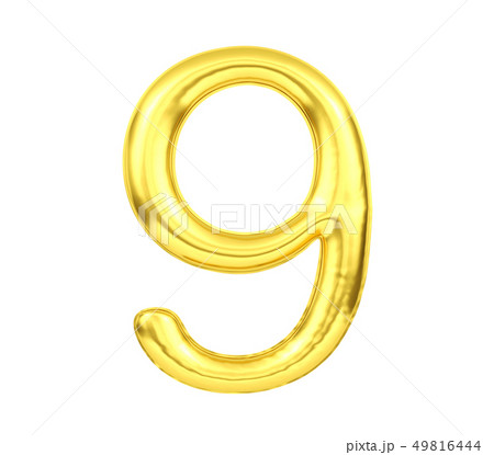 Numeral 9, Golden balloon number nine isolated 49816444
