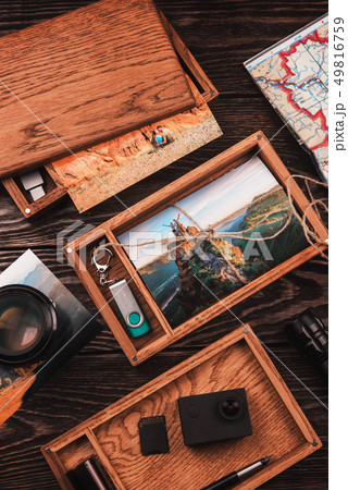 Wooden photo box with photo from travel Wooden photo box with photo from travel 49816759