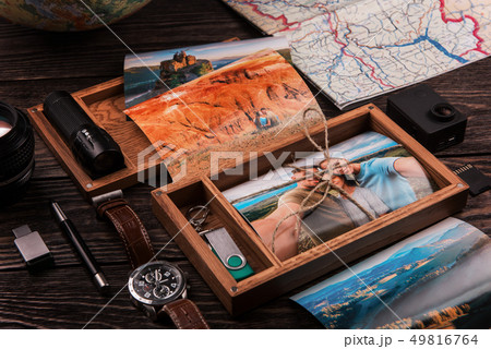 Wooden photo box with photo from travel Wooden photo box with photo from travel 49816764