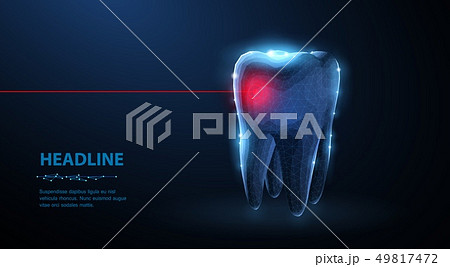 Tooth. Abstract low poly shine bright tooth illustration. Blue background and stars. 49817472