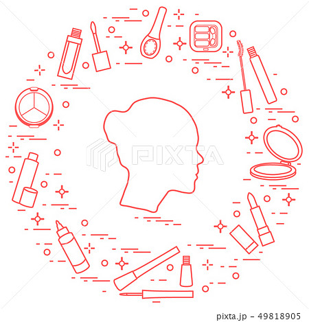 Silhouette of female head and various accessories 49818905